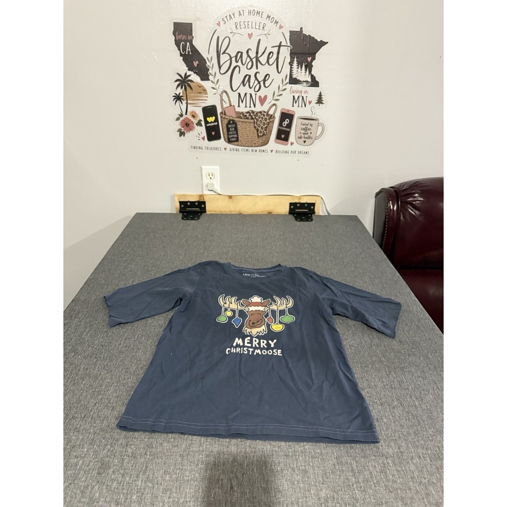 Life Is Good Unisex Kids Long Sleeve Blue Crew Neck 100% Cotton Christmas Tee 2X